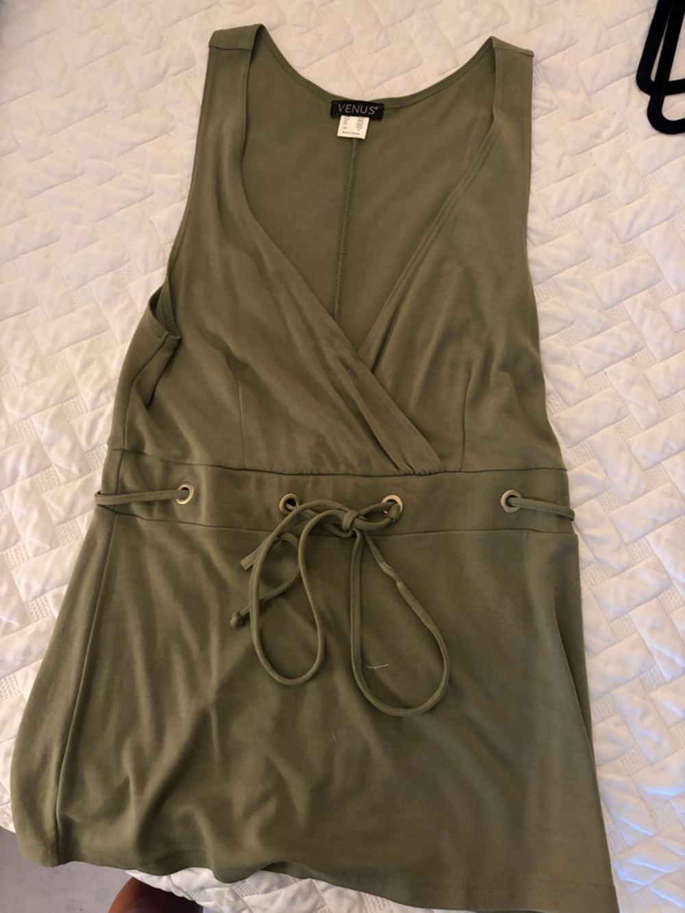 VENUS Olive Green Surplice Tie-Waist Tank Top